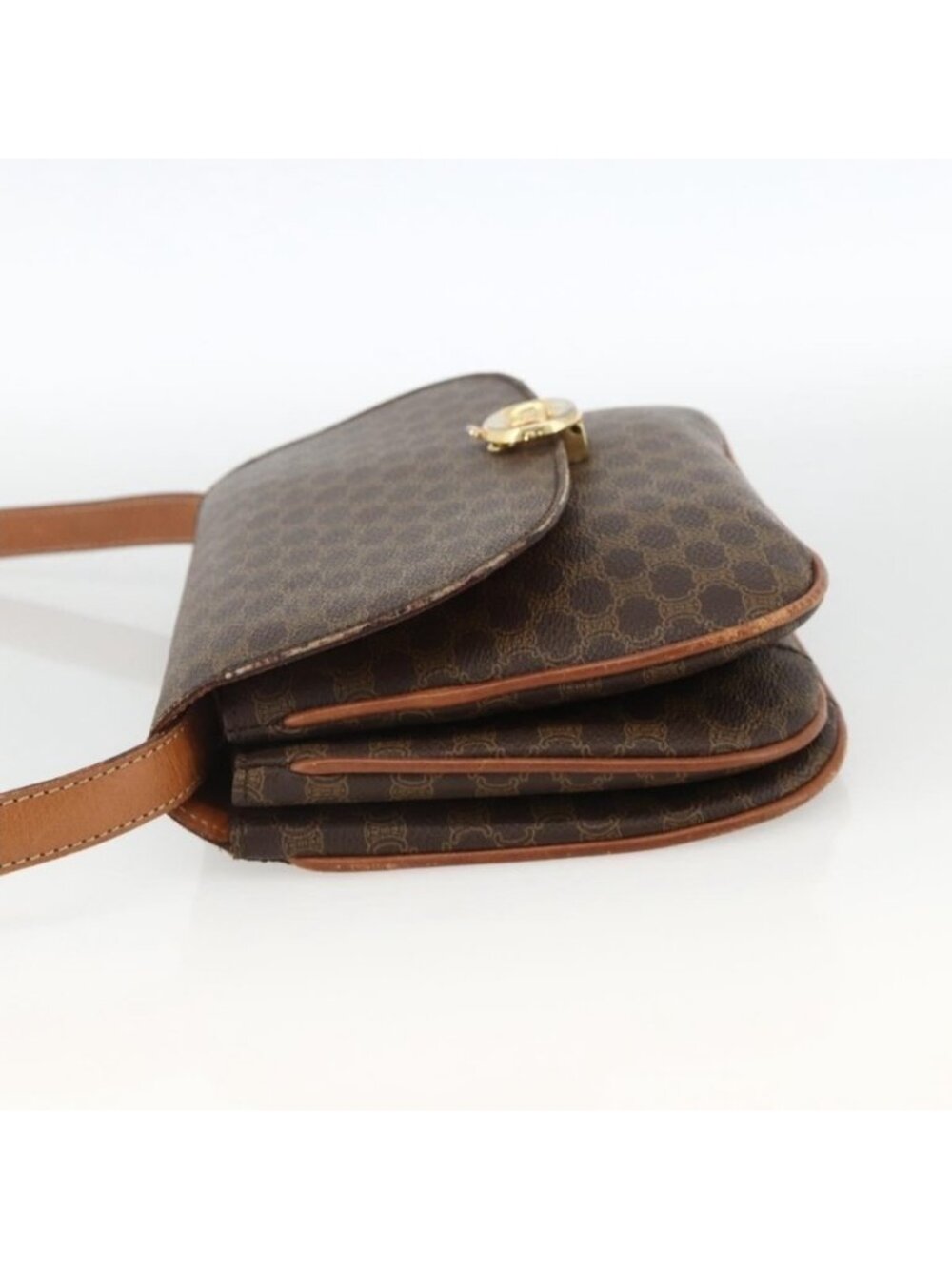 Authentic CELINE Macadam Canvas Shoulder Bag PVC Leather Brown Gold - Picture 10 of 16